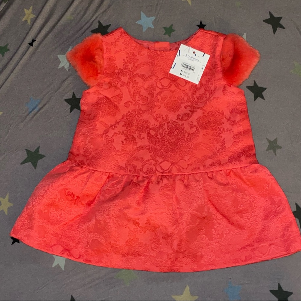 NEW Janie and Jack girl WINTER HOLIDAY 6-12m 2piece orange coral dress +bloomers